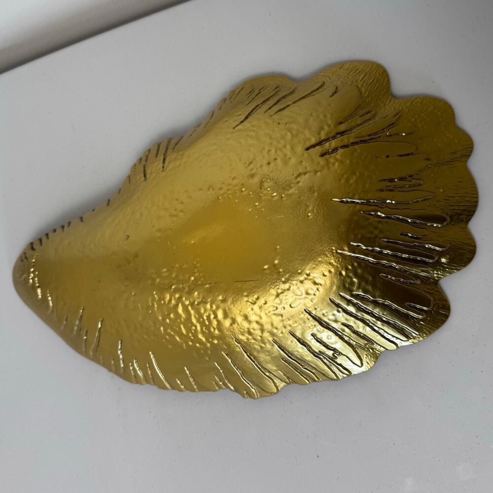 Rusty Gold Red Glass Bowl LARGE Handmade Gold Copper Backpainted 13.5x9” Oyster - Picture 4 of 8